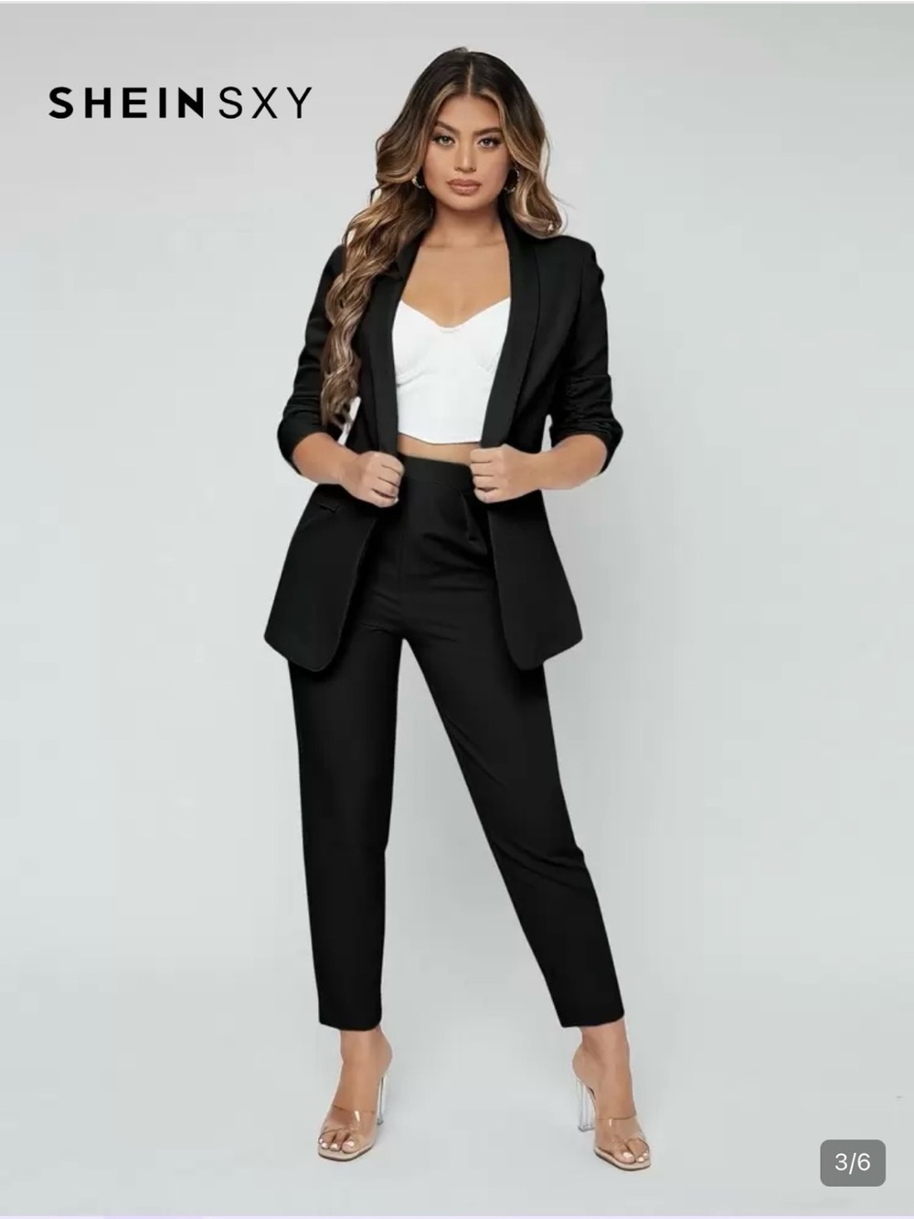 SHEIN Black Cropped Blazer & High-Waist Pants Set